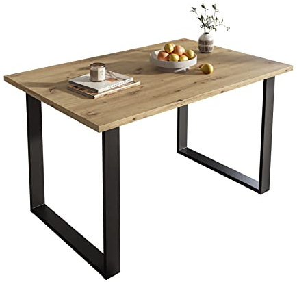 lukmebel Art Tisch 125 cm Wohnzimmertisch Esstisch modern elegant Sofatisch Wohnzimmer Eiche Metallrahmen in Schwarz (Eiche Artisan)