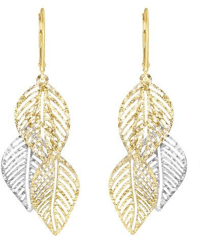 Lucchetta – lange Ohrringe Blatt aus 14 Karat Gelbgold 585 mit Brisur – Made in Italy