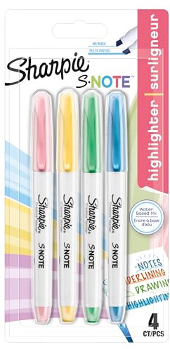 Sharpie S-Note Textmarker & Kreative Markerstifte | SchreibenMalenMarkieren & Mehr | gemischte Pastellfarben | 2-in-1 Keilspitze (Breit & Fein) | 4 Stück Highlighter