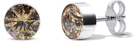 TIABELLE – Ohrstecker RISE aus Titan mit funkelnden Swarovski® Zirconias – Silberfarbene Ohrringe für Damen – allergenfrei & hautverträglich – Handmade in Germany (MAXI | 6,8mm ø | Yellow)