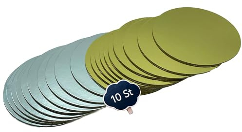 KITCHENDREAM Cake Board Set, Tortenunterlage, Gold und Silber, 3 mm Dicke Pappe, zum Servieren, Transportieren und Stapeln von Torten und Kuchen, Lebensmittelechte Beschichtung, 10 STK. x 32cm