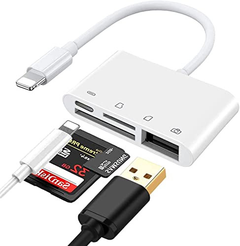 Tec-Digi SD Card Reader Adapter, Compatible With Lightning, 4 in 1 USB Camera Connection Kit,SD/TF Camera Card Reader Adapter,USB 2.0 Female OTG Adapter USB OTG for Phone 13/12 11 X Xs 8 7 etc & Pad