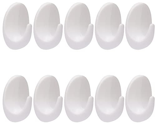 10PCS Wall Hooks White, Plastic Hooks Self Adhesive White Hooks Wall Hanging Hooks No Drilling White Reusable Hooks Stick on Removable Wall Hooks Plastic Sticky Hooks for Hanging Bathroom Bedroom