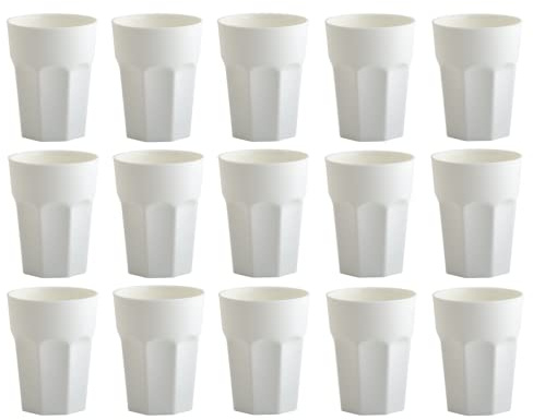 Engelland 15x Kunststoffbecher cremeweiß Trinkbecher Party-Becher Plastik Trink-Gläser Mehrweg 0,25l
