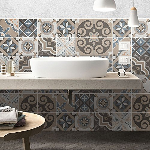 RE-COVERTILES - Adesivi per Piastrelle Bagno e Cucina 24 Pz 10x10 cm - PS00170 Decorazione murale in PVC impermeabile mattonelle mosaico stile cementine Azulejos