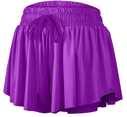 Flowy Pantaloncini sportivi da donna, palestra, yoga, allenamento, corsa, biker, spandex, farfalla, tennis, abbigliamento carino estivo, Viola, L