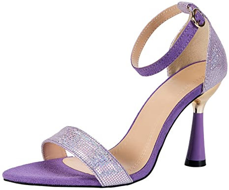 Sandali da donna con tacco, infradito da donna con glitter, 41 scarpe a tacco alto, eleganti sandali con tacco piccolo e tacco a spille, da donna, colore nero, eleganti, Lilla, 38 EU