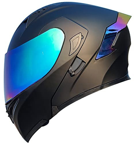 Motorradhelm mit DOT/ECE-Zugelassener Helm Motorrad Klapphelm Integrierter Motorradhelm mit Anti-Fog-Doppelvisier Vollgesichts Motorrad Rennhelm für Erwachsene Männer und Frauen