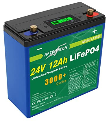 AFTERTECH 24v 12Ah LIFEPO4 PACCO BATTERIA RICARICABILE LITIO FERRO FOSFATO PILA 3000+ CICLI PROFONDI 25,6v 307wh