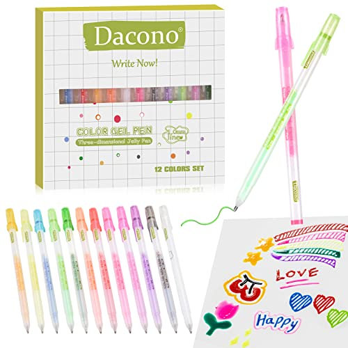 Dacono Gel Tintenstifte, Farbige Gel Stift 12 Farbe Set, 3D Jelly Ink Pens 1.0mm Bold Gel Stifte Coloring Marker DIY fluoreszierende Malerei Stifte…