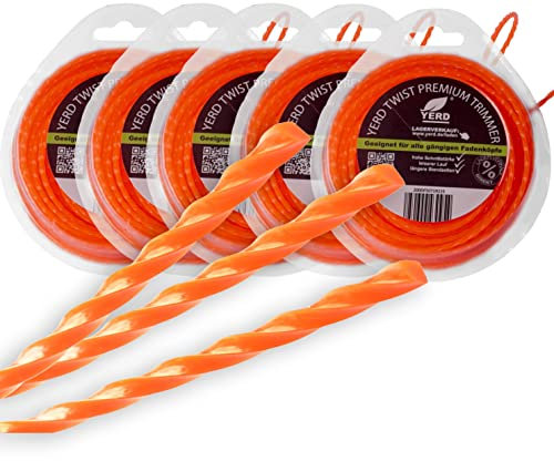 YERD Twist Motorsense Nylon Profi Mähfaden, 360° gedreht 4-Kant Trimmer-Faden, leise, effizient und aggressiv (Nylon TWIST 2,4mm x 75m)