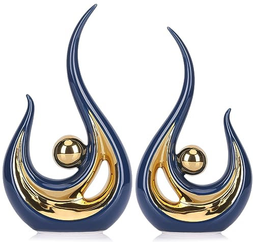 LCCCK Blau und Gold dekorative Akzente Marineblau abstrakte Kunst Keramik Medium Tabelle, Esszimmer Moderne Esstisch Dekor für TV-Schrank Kaminsims Couchtisch Büro Hauseingang ästhetische Dekoration