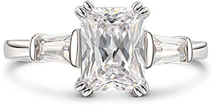 Jeulia Damen Ring Silber Verlobungsring:Baguette Cut Zirkonia Hochzeitsring Promise mit Weiße Diamant Schmuck für Frauen (57(18.1), Silber)