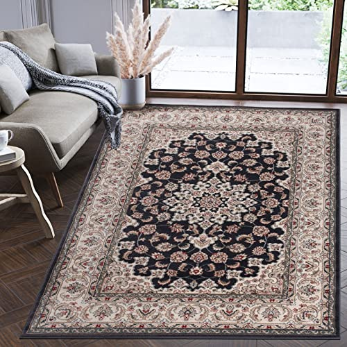 Mazovia Groß Teppich Flur 180x250cm Creme Klassisch Traditionell Weich | Teppich für Eingangsbereich Küche Büro Wohnzimmer Schlafzimmer Beige Pflegeleicht Fußbodenheizungsgeeignet Mittelflor Elegant