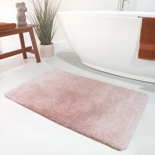 Wecon Home Moderner Flauschiger Badezimmerteppich mit antirutsch Rücken - Luuk (55 x 65 cm, Rose)