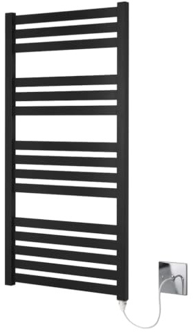 Greened House VAS Black Electric Heated Towel Rail 500mm W x 1165mm H | Towel Warmer, Bathroom, Wall Mounted, Flat Panel
