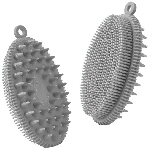 RamPula Silikon Körperbürste, Doppelseitiger Körperwäscher Badebürste Duschbürste für Tiefenreinigung, Sanftes Peeling und Massage, Hygienischer als Luffa/Schwamm, für Alle Hauttypen,1 Stück Grau