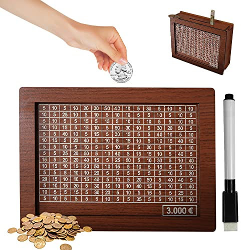 Spardose Holz, Sparschwein, Holz Geldbank für Kinder, Wiederverwendbare Spardose mit Sparziel und Zahlen zum ankreuzen,Spardose Kinder,Geschenk für Kommunion,Taufe (3000)