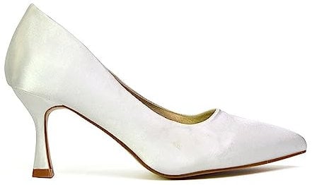 Womens Slip On Low Mid Heel Court Shoes Ladies Satin Pointed Close Toe Dress Ivory Court Shoes Size 6