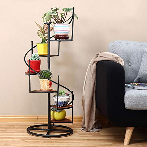 SZITW Blumentopf-Regale, Eisen-Schwarz-Metall-Wendeltreppen-Ausstellungsständer, europäische Retro-Heimdekorationen, Lagerregal, Garten, dekorativer Pflanzenständer, 6 Schichten