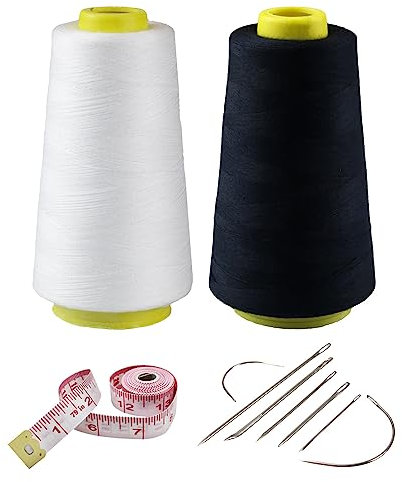 Kit 2 bobine di filo di poliestere per cucire da 2,77 m ciascuna, 40s/2, filo di collegamento multiuso per macchina da cucire e lavori di riparazione a mano, bianco + nero