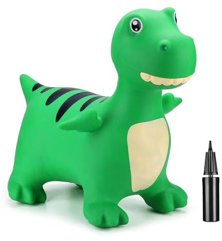 CURVASO Aufblasbarer Hüpfhüpfer, Tier, zum Aufsitzen, lustiges Spielzeug, Einhorn, Esel, Pferd, Dinosaurier, Bulle, Teddybär, für Kinder, Erwachsene, Kinder, Fitness, Pumpe (grüner Dino (PA7041))