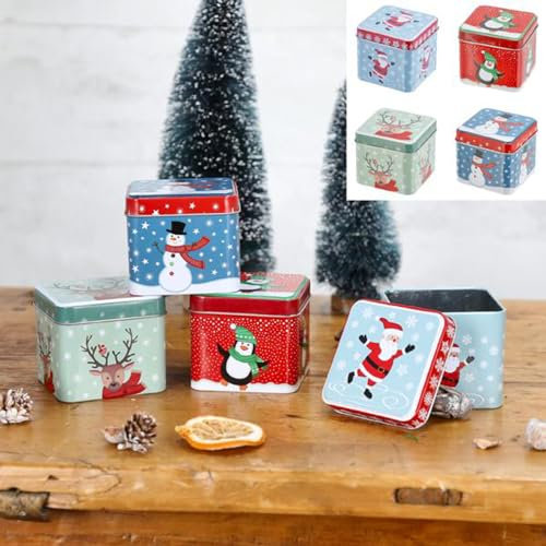 itsisa Geschenkdose Keksdose Weihnachten eckig (4er Set) - Gebäckdose, Plätzchendose, Blechdose für Kekse