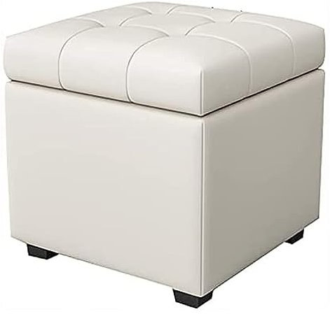 ELroAl Ottomane Fußhocker Stauraum Ottomane, Leder Ottomane Fußstütze, Premium Cube Ottomane mit Stauraum, Moderner Aufbewahrungshocker, grau, 40 x 40 x 42 cm (Farbe: Weiß, Größe: 60 x 40 x 42 cm)