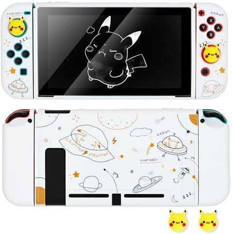 DLseego Schutzhülle kompatibel mit Switch,Dockbare Weiche Hülle Anti-Kratz-Schutzhülle, Stoßfeste Abdeckung Case mit 2 Joystick Kappen für Switch Konsole und Joy Con,Weißes Luftschiff