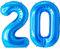 FUNFEST Ballon Anniversaire 20 Ans Bleu 100cm - Décoration XL Avec Paille - Vole Avec de l'Hélium - Réutilisable de Qualité Supérieure