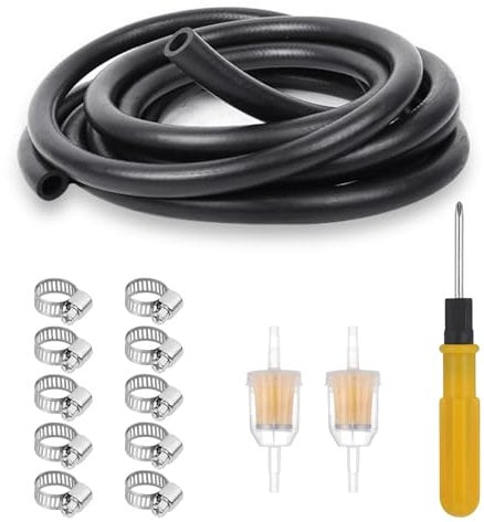 Fuel Line Hose 8mm Inner Dim Fuel Pipe Line, 2m Thickened Fuel Pipe Fuel Hose with 2 Fuel Filters and 10 Hose Clamps for Car Tractor Motorcycle Small Engines
