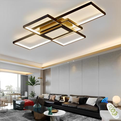 Qiaomao Modern Design LED Deckenleuchte 92W Dimmbar Rechteckige Deckenleuchte Wohnzimmer Deckenlampe Schwarz Mit Fernbedienung, Zentrale Steuerbox mit Scheinwerfer, Für Küche, Esstisch, Büro, 100cm