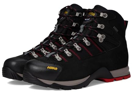 ASOLO Men's FUGITIVE GTX Water-Resistant Breathable Suede Nylon Trekking Low Ankle Hiking Boots | Toe Rubber Cap, Black/Red, 11