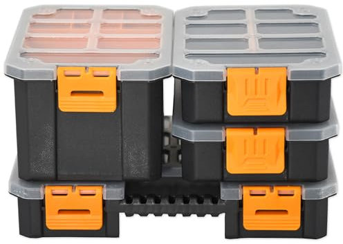 Kleinteile Organizer SET 4-teilig Sortierkasten 30 Innenfächer verstellbar Sortimentskasten stapelbar Werkzeug Aufbewahrungsbox mit transparentem Deckel Kleinteilemagazin