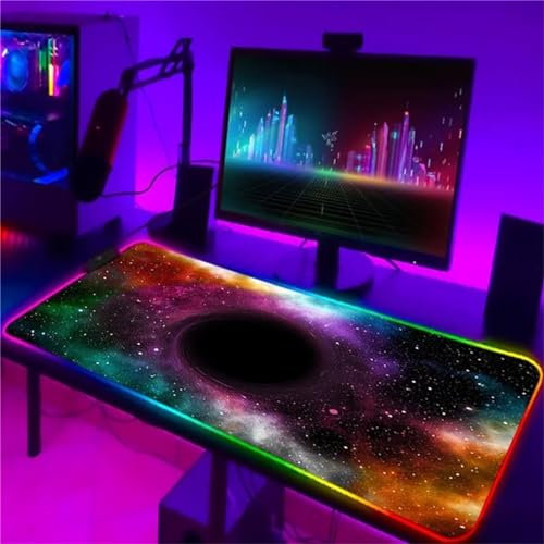 RGB Tapis de Souris Gaming Grand Tapis de Souris XXL 800x300x4mm 14 Modes d'éclairage LED Lumineuse Tapis de Souris Mouse Pad Rétroéclairage pour Gamer Clavier PC, Cosmos