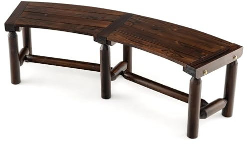 SFAREST Outdoor Garden Bench, Wooden Semi Circular Bench with Slatted Seat & Reinforced Crossbar, Backless 2 Seater Park Chair for Park Backyard (139 x 36 x 41 cm, Curved Shape)