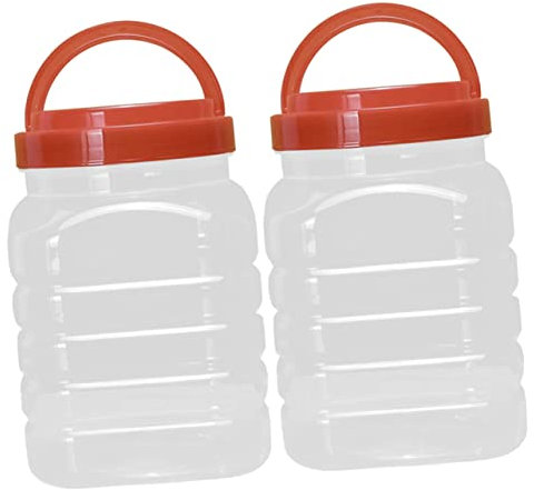 Hushuwan 2pcs 1 Gallon Glass Jar with Lid Jam Jars with Lids 1lb Honey Squeeze Bottle Condiment Bottle Plastic Jar Honey Pot Tip Jar Plastic Container Sealed Bottle Grain Storage Square802