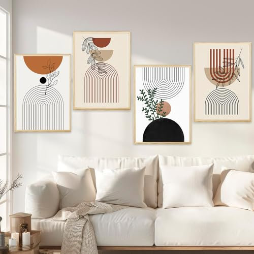 Favengo 4 PCS Tableau Decoration Murale Minimaliste 50 * 40cm Tableau Abstrait Minimaliste Tableau Decoration Murale Salon Minimaliste Tableau Abstrait Ligne Tableau Peinture Sur Toile Art Deco