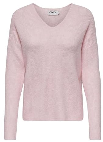 ONLY Camicia a Manica Lunga in Maglia per Donna Maglione in Lana Caldo Maglia di Base Maglia Lunga Maglia a Costine Collo a V V-Neck ONLCAMILLA, Colore:Rosa-2, Taglia:L