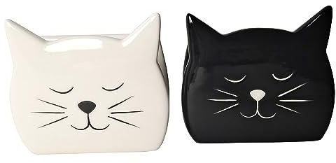 Paulilia Porte-éponge en Céramique Blanc et Noir, Design Chat, pour Évier de Cuisine et Salle de Bain