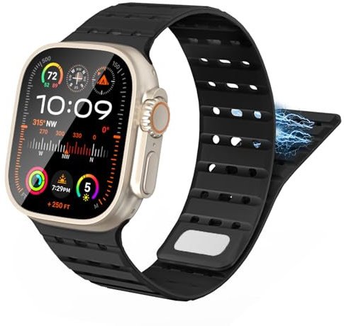 TiMOVO Correa Magnética Compatible con Apple Watch 49/45/46/44/42 mm, Correa de Silicona Magnética Deportiva para iWatch Ultra 2 Ultra SE Series 10 9 8 7 6 5 4 3 2 1, Negro