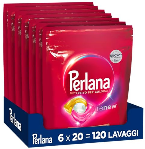 Perlana Detersivo Colorati Caps (6 confezioni da 20 Caps), Detersivo lavatrice capsule per tutti i capi colorati, Detersivo colorati per pulizia delicata e colori e fibre rinnovati