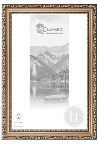 CLAMARO 'OSLO' Bilderrahmen Antik 36x46 Massivholz | Bronze | 49 mm breite Shabby Chic Vintage Barock Leiste | Holzrahmen inkl. Acrylglas, Rückwand, Metall Aufhänger