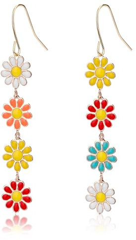 Ohrringe Damen Gänseblümchen, 6,2x1cm Lange Baumelnde Blumenohrringe Gänseblümchen-Sonnenblumen-Ohrringe Baumelnde Gänseblümchen Ohrringe Hakenohrringe für Frauen und Mädchen(Bunt)