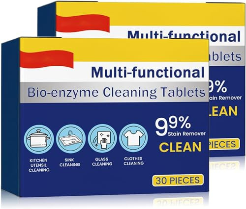 Multifunktionale Bio-Enzym-Reinigungstabletten, Bio-Enzym-Explosivsalz, aktives Enzym-Waschfleckenentferner, Reinigungsmittel, Haushalts-Reinigungstabletten, Küche, Allzweck-Reinigungspulver (2 Box)
