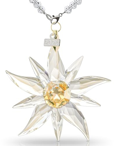 LOULIQIGIFT 2025 Glas Weihnachten Edelweiss Ornamente Gold Kristall Schneeflocke Ornament für Weihnachtsbaum Anhänger Kristall Sonnenfänger Hängende Dekoration (8,9 cm)