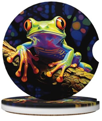 WZYWHJ Peace Tree Frog Stampe Qualità Ceramica Sottobicchieri Auto 2 Pz | Tappetino antiscivolo portabicchieri | Accessori Auto