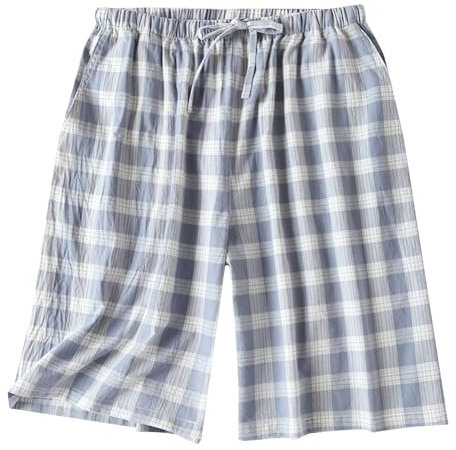 Générique Short De Pyjama Homme Bas De Coton à Carreaux Léger Vêtements De Nuit Avec Poches Pantalon Shorts Bermuda Court