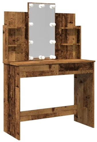 vidaXL Schminktisch mit LED-Leuchten Altholz-Optik 96x40x142 cm, Kosmetiktisch, Schminktisch mit Spiegel, Schminktisch mit Schubladen, Frisiertisch