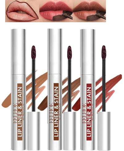 Baorder 3 Pcs Peel Off Lip Liner Set,Pencil-Peel Off Lip Liner Tattoo,Plump Lip Liner,Long Lasting Lip Stain Peel Off,Infused with Hyaluronic Acid & Vitamin E, For All Skin Types